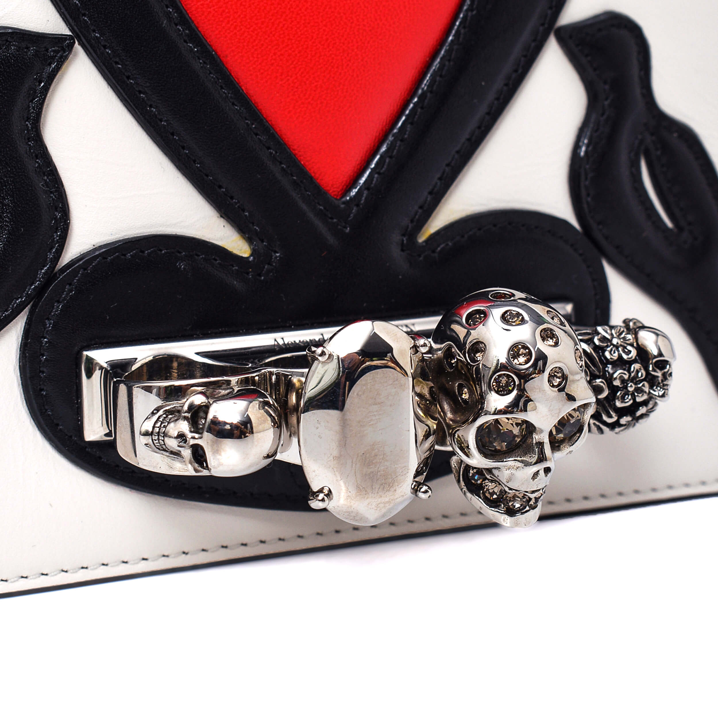 Alexander McQueen - White Leather Heart Jewelled Mini Shoulder Bag 